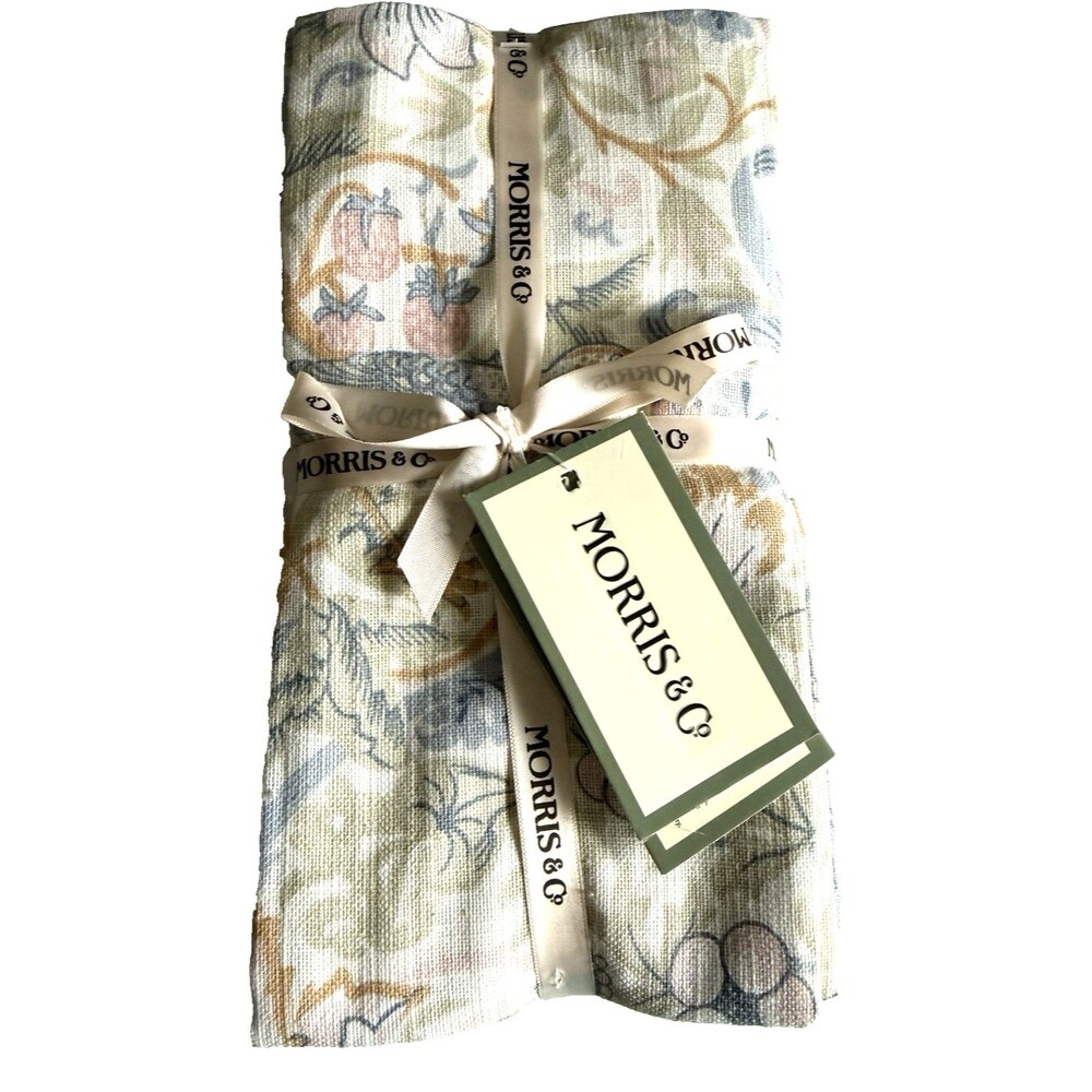 Morris & Co Dinner Fabric Napkins Strawberry Thief Floral Pink Green Set of 8